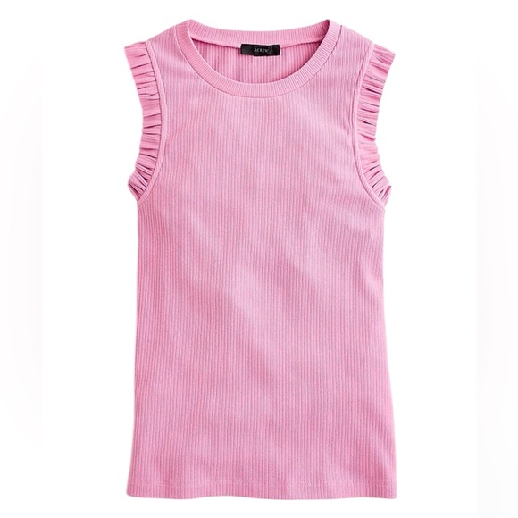 J. Crew Ribbed Ruffled Pink Women Sz Small Stretchy Crewneck Tank Top - Picture 2 of 9